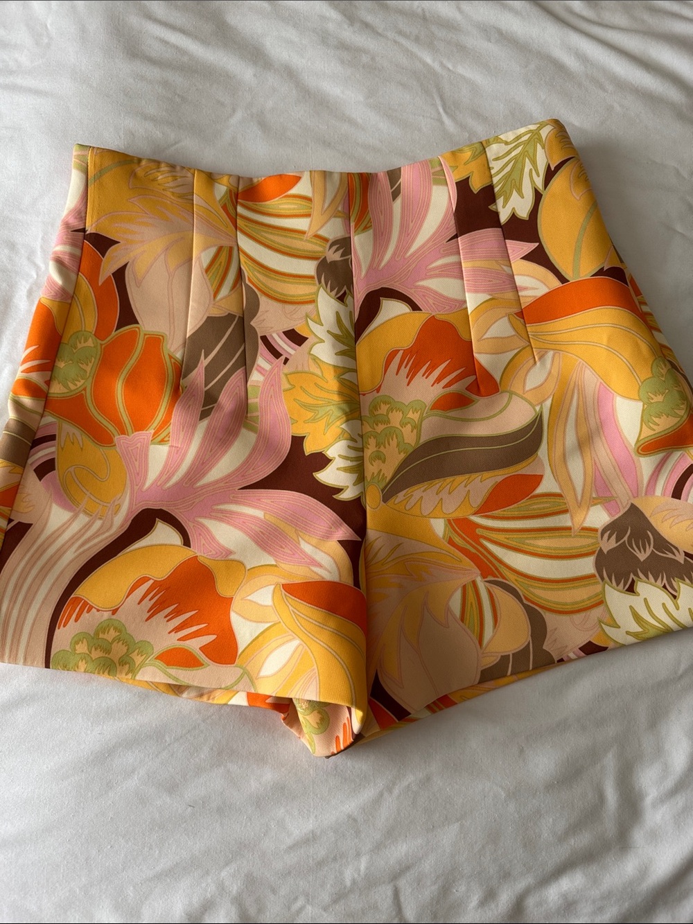 Zara High-Waist Floral Vibrant Print Colorful Shorts Sz Large